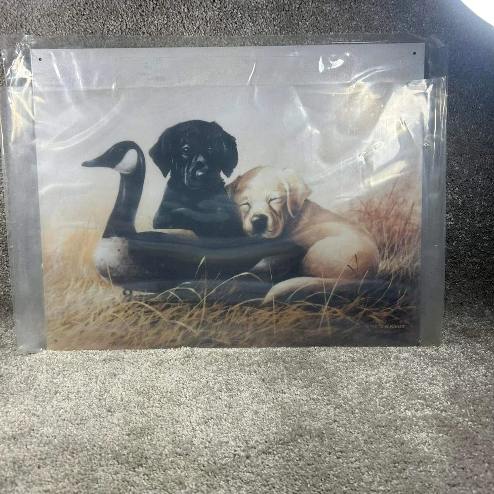L.R. Kaatz Lab Puppies and Duck Tin Sign Metal‎ Decor 16x12.5